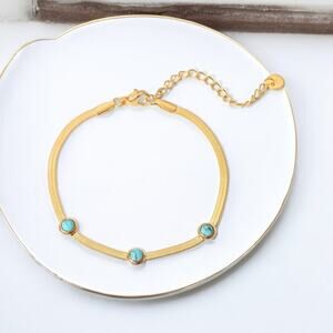 NEW 18k yellow gold plated flat snake chain turquoise bracelet jewelry B27A